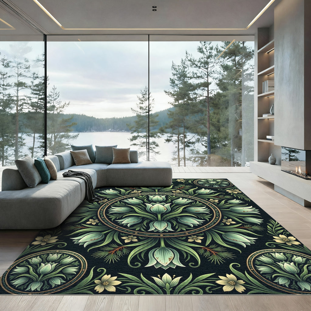 Green Floral Medallion Harmony Rug