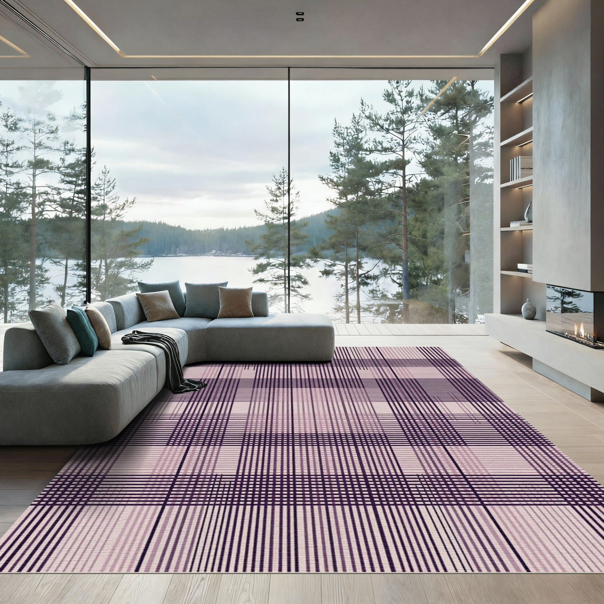 Deep Plum Gradient Plaid Lines Rug