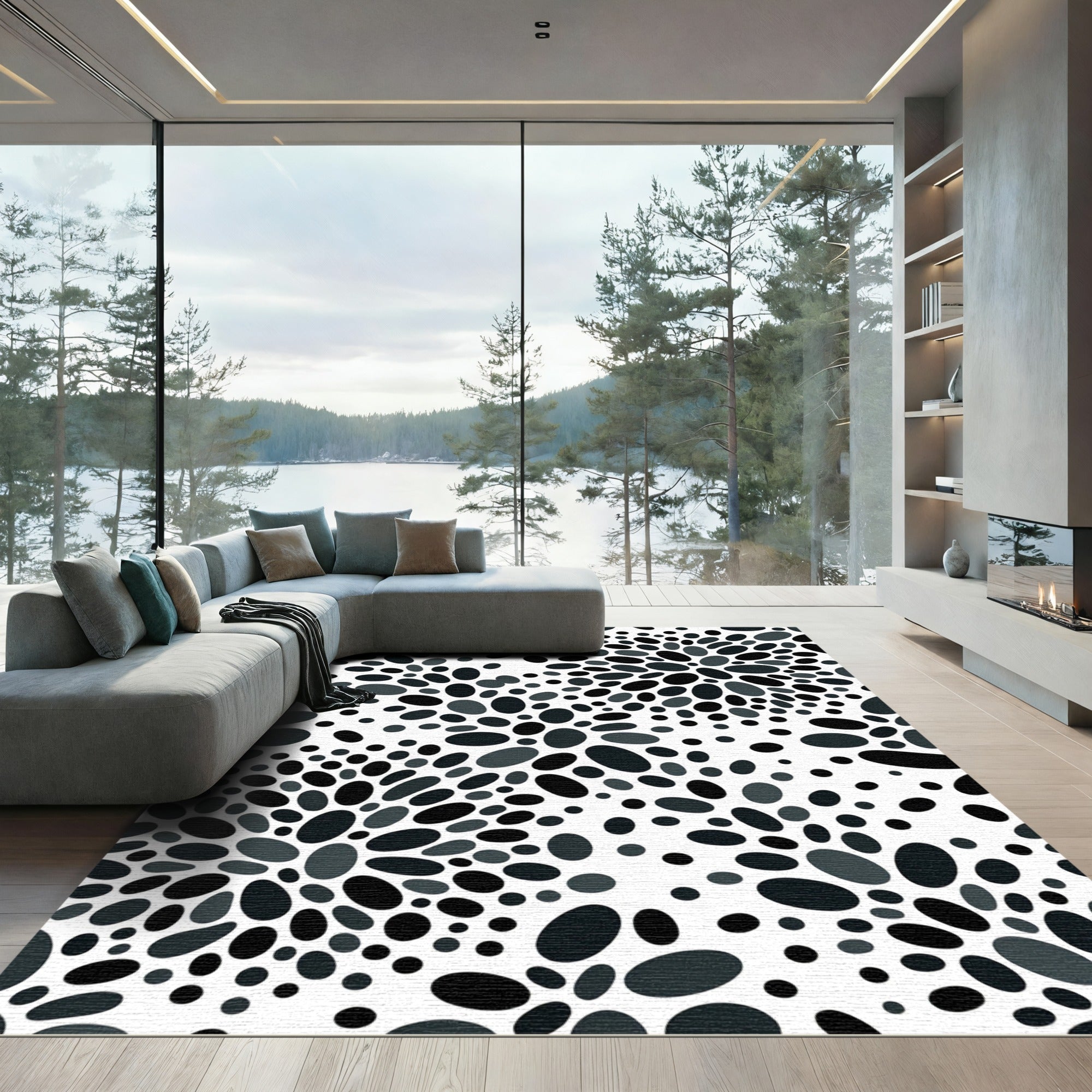 Monochromatic Oval Burst Abstract Rug