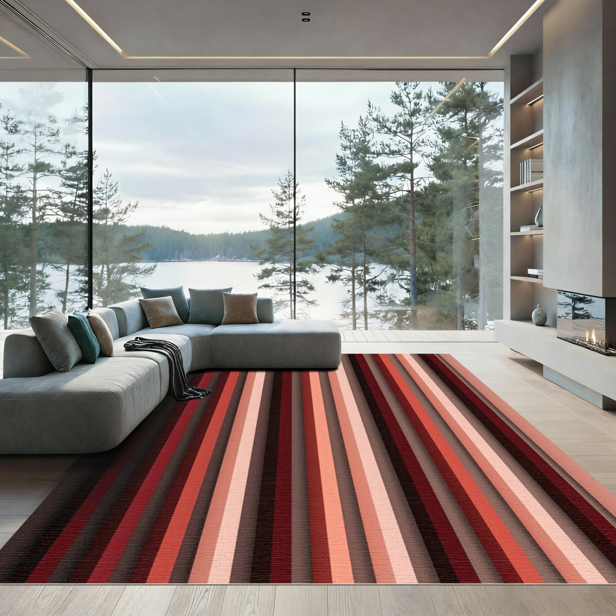 Graduated Red Vertical Stripe Rug