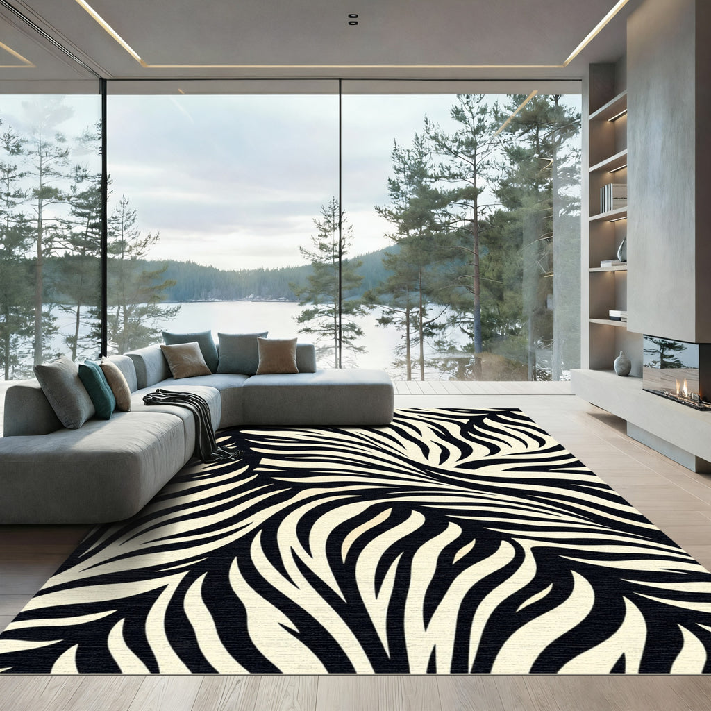 Fluid Cream Black Wild Strokes Rug