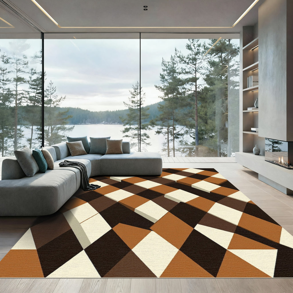 Earthy Brown Diamond Block Rug