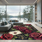 Dark Red Rose Cupid Love Letter Rug