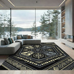 Geometric Hexagon Black Gold Tribal Totem Rug