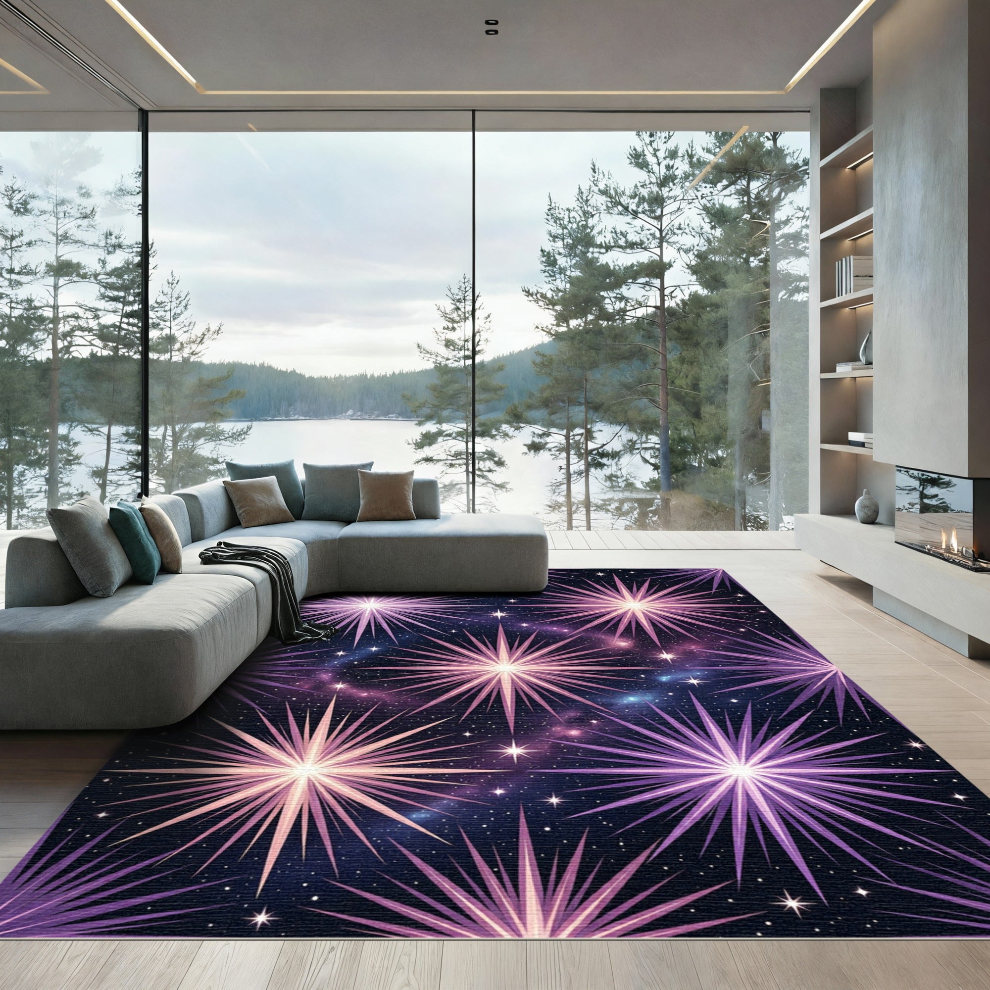 Cosmic Purple Starburst Nebula Rug