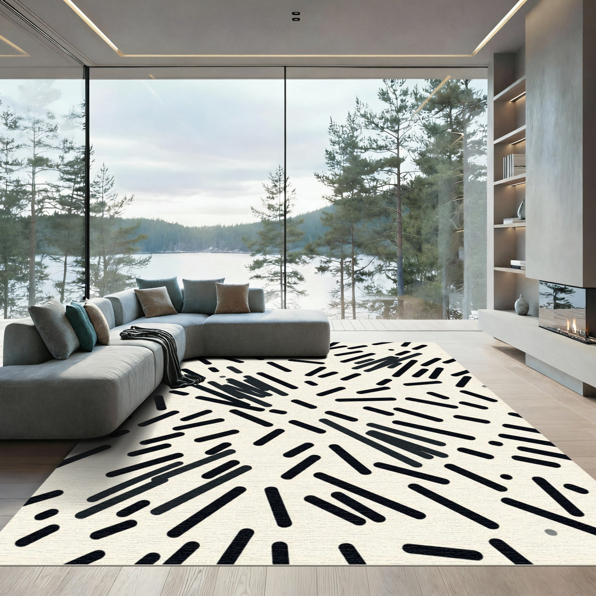 Strokes Scattered Black White Rug