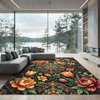 Ornate Orange Floral Medallion Garden Rug