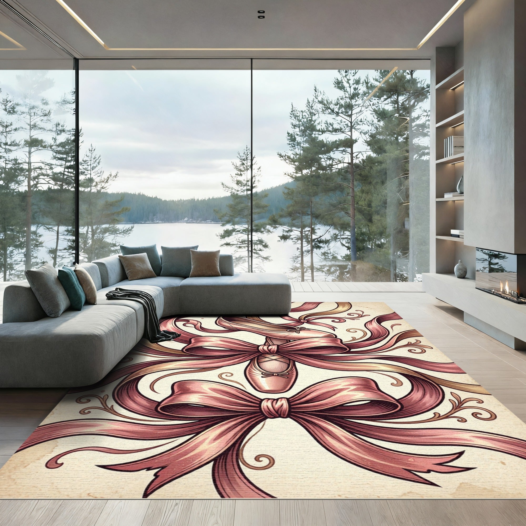 Elegant Pink Ballet Slipper Satin Ribbon Rug