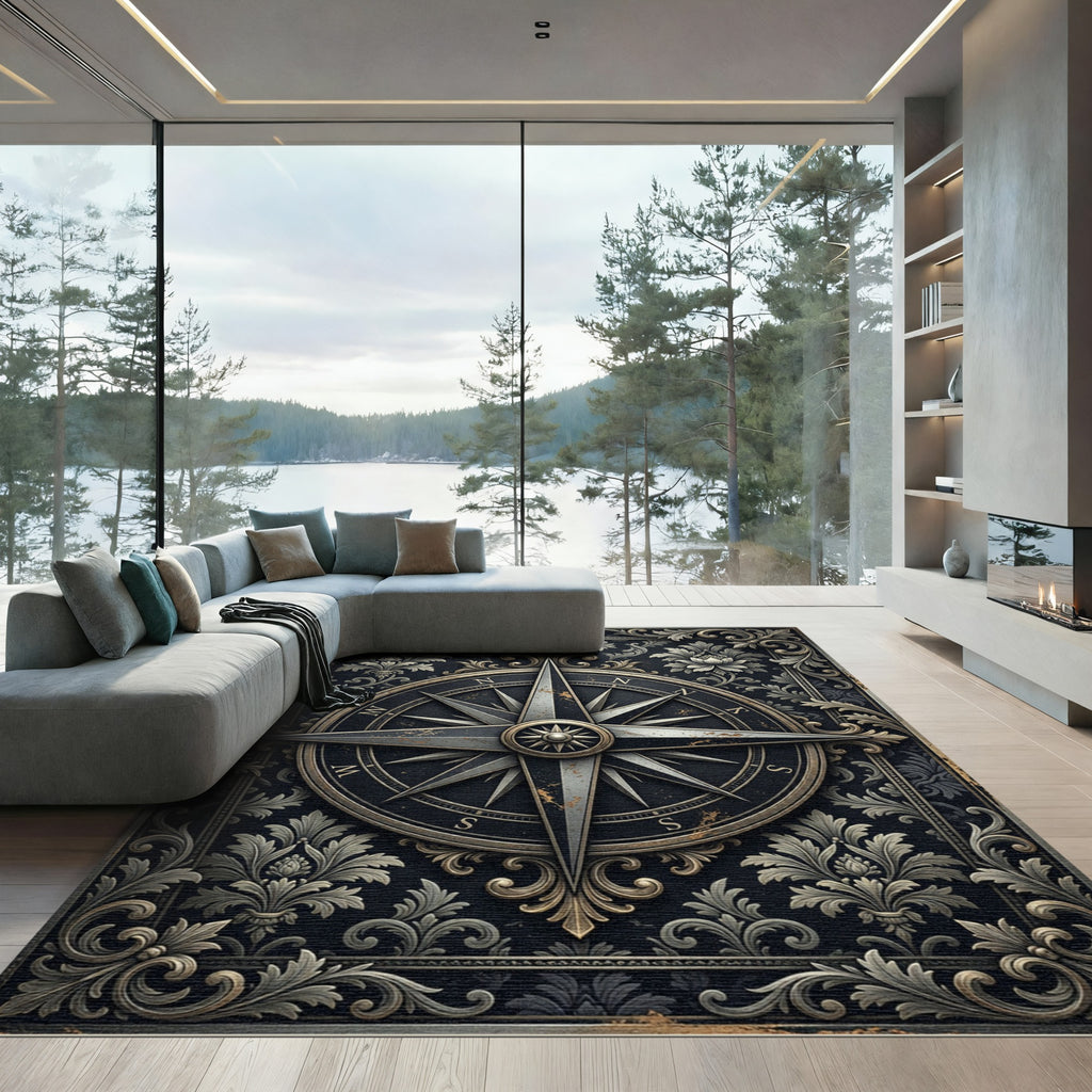 Antique Gold Compass Floral Medallion Rug