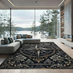 Antique Gold Compass Floral Medallion Rug