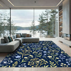 Navy Blue Floral Branch Arrangement Rug