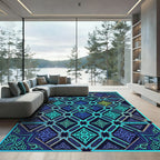 Luminous Teal Geometric Star Medallion Rug