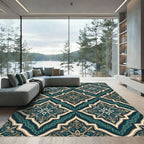 Elegant Teal Gold Damask Medallion Rug