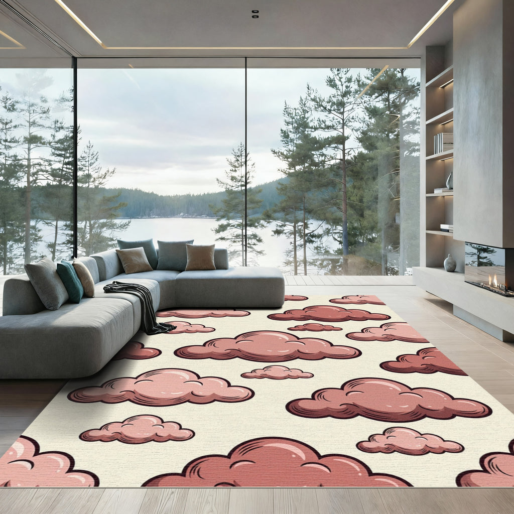 Whimsical Dusty Pink Cloud Sky Rug