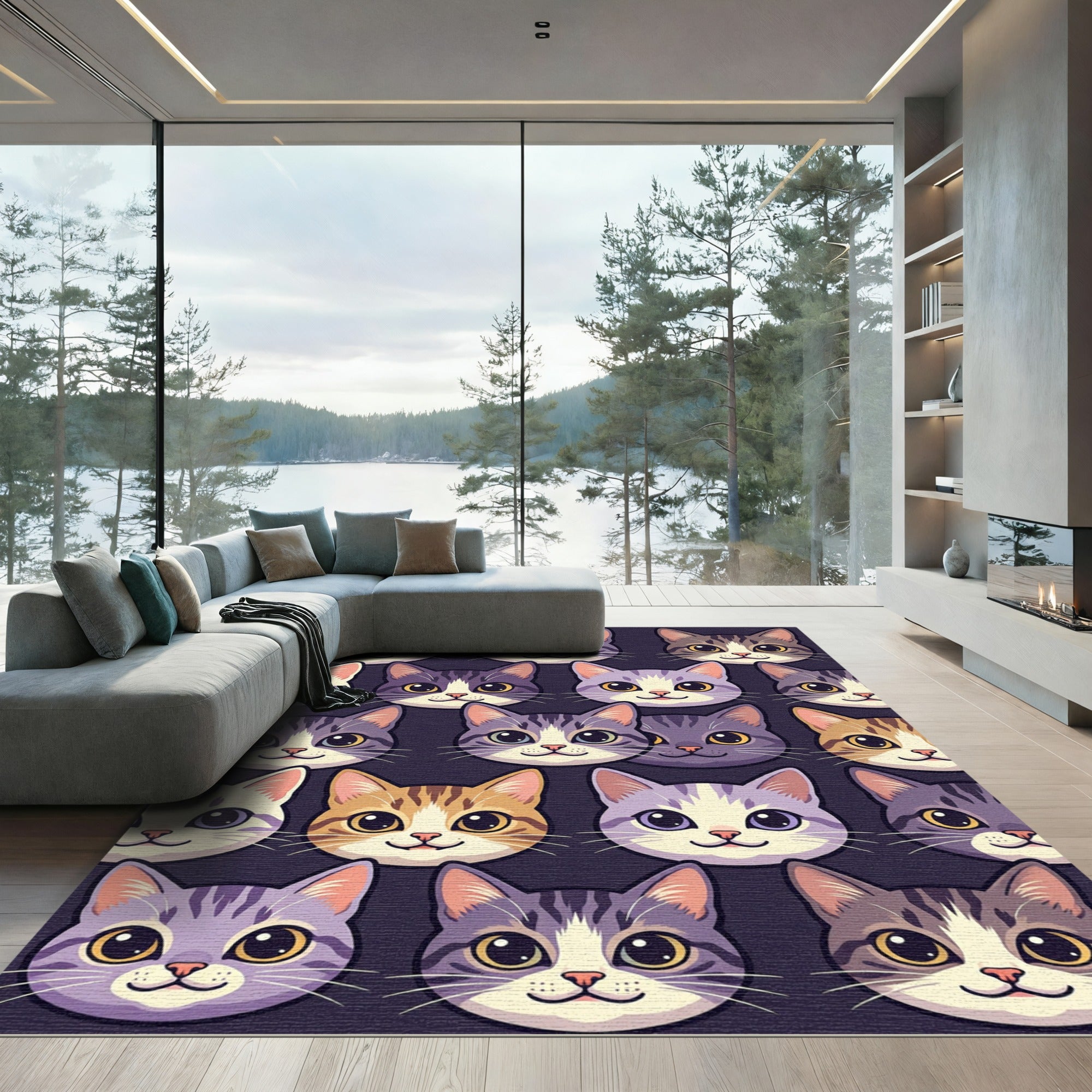 Whimsical Cute Cat Face Repeat Rug