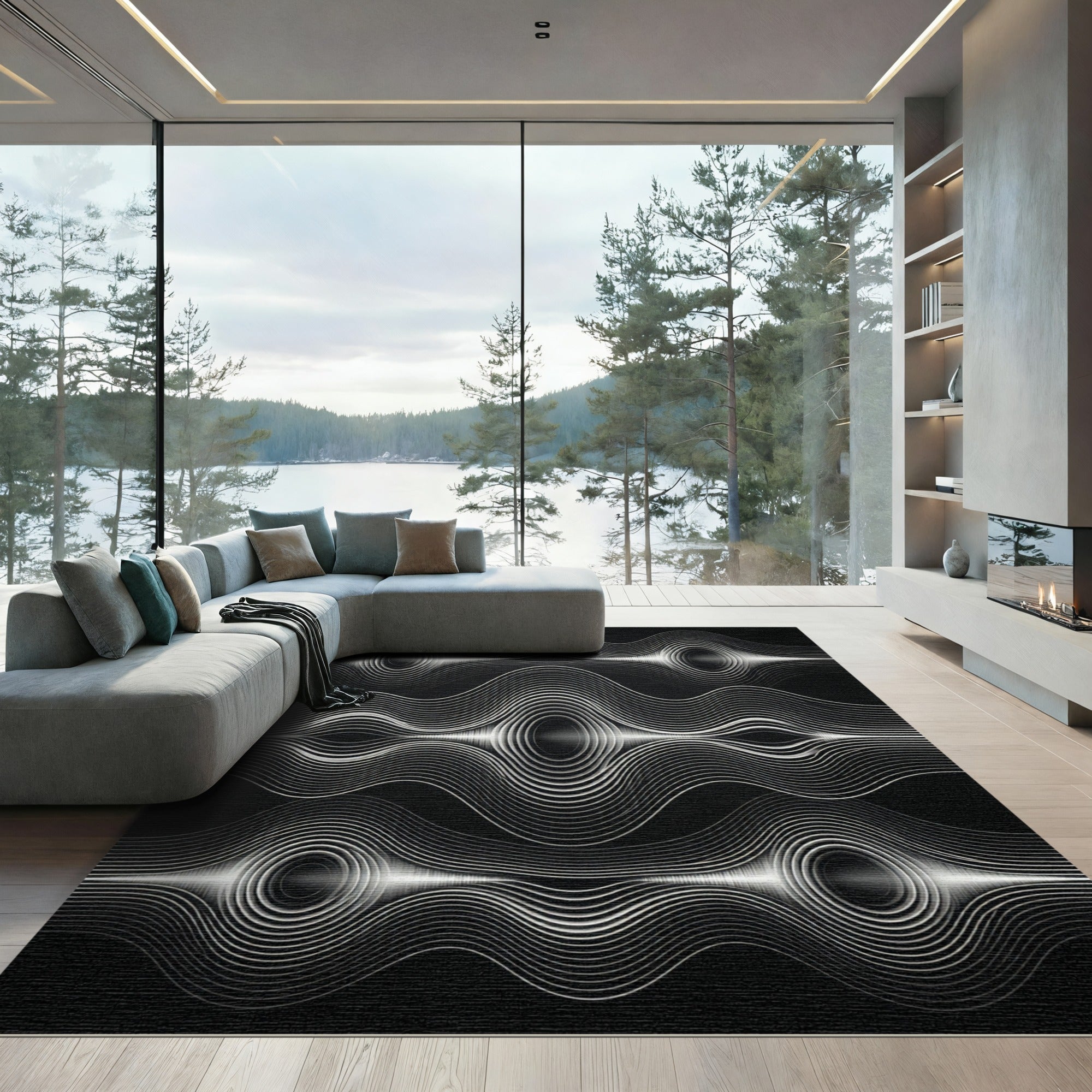 Abstract White Wave Flow Rug