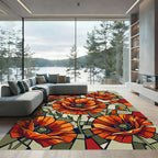 Orange Poppy Stained Glass Floral Rug