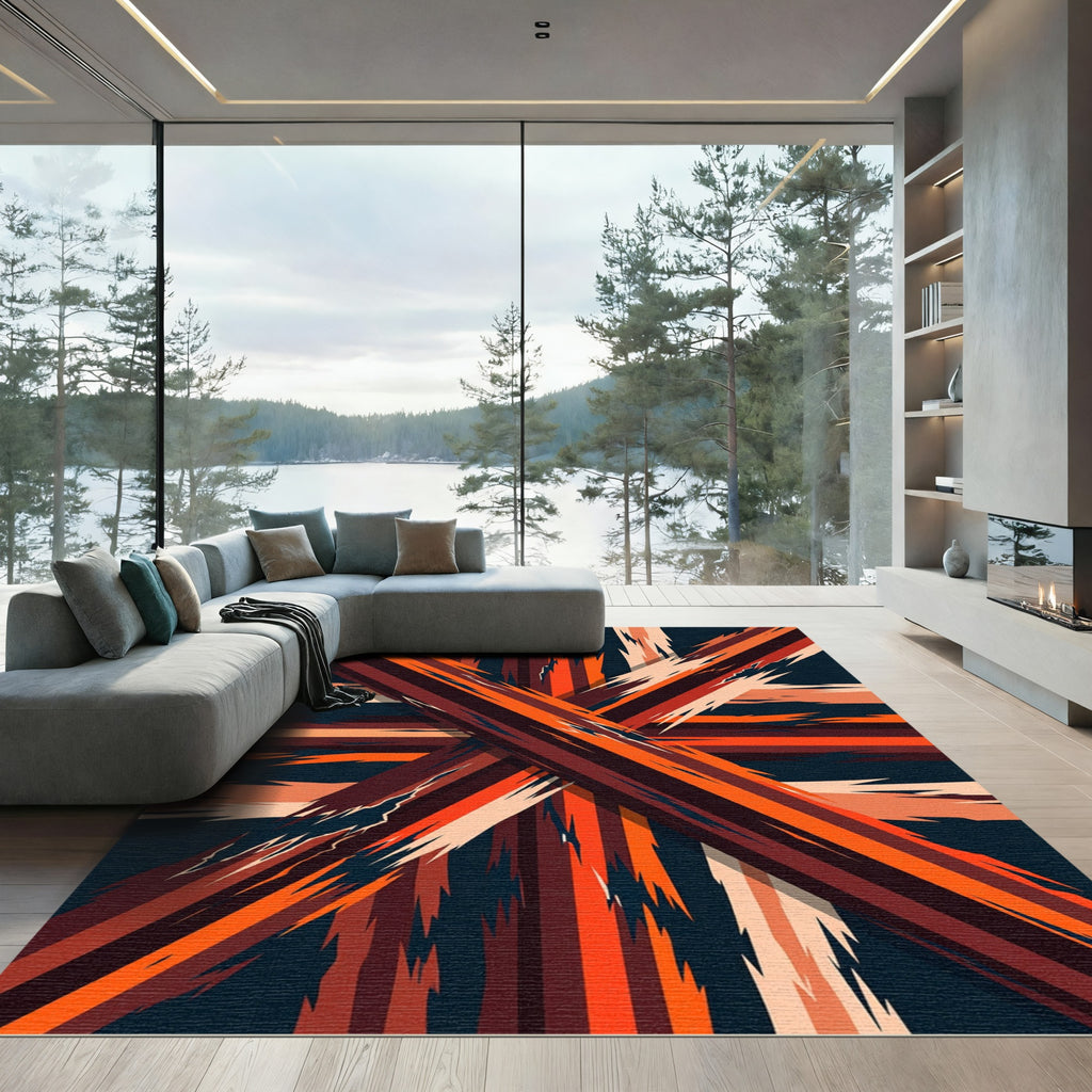 Crimson Orange Jagged Stripe Cross Rug