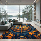 Blue and Gold Compass Map Rug