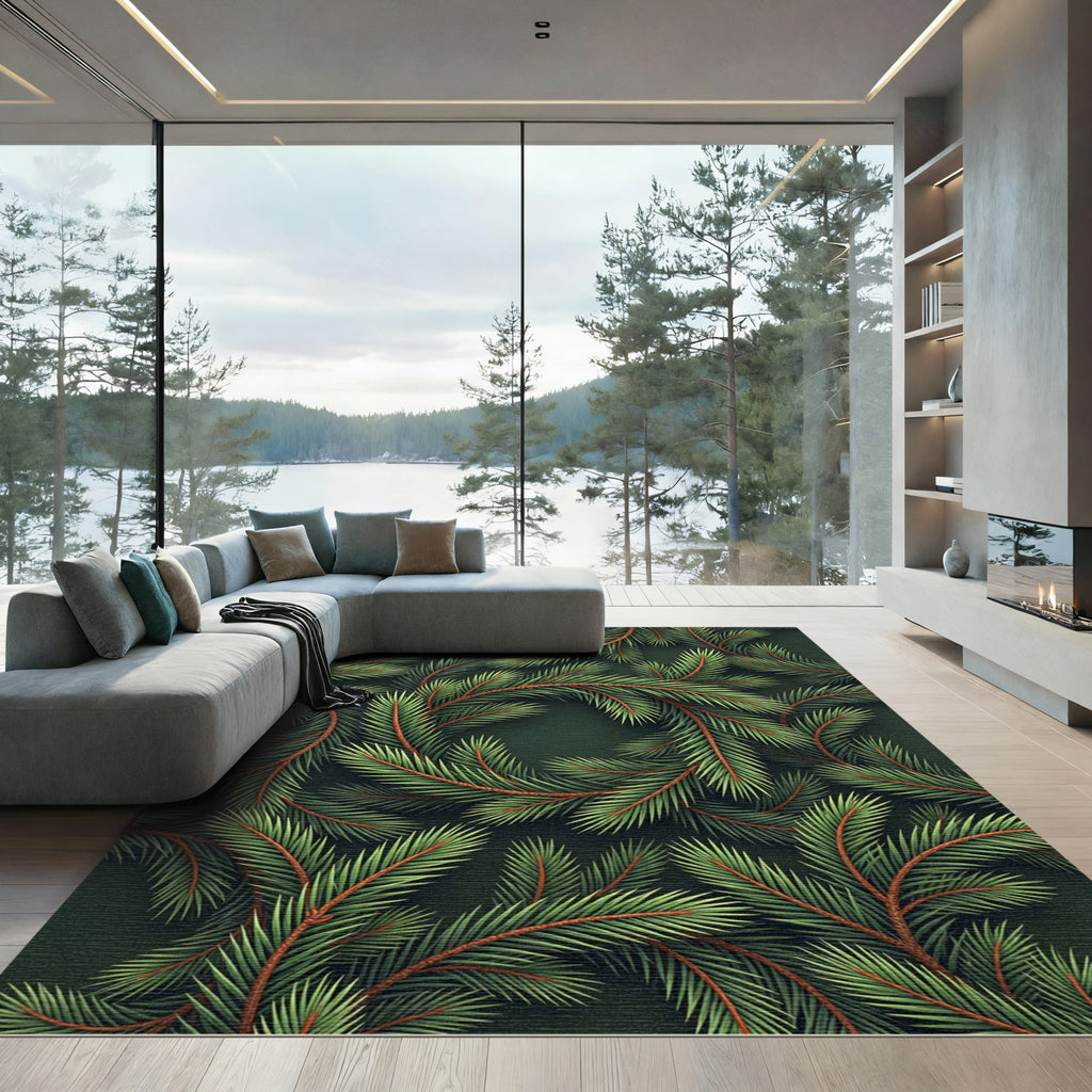 Lush Forest Green Pine Needle Wreath Rug