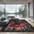 Gothic Crimson Dragon Fortress Wall Art Rug