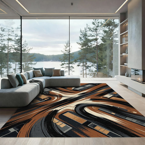 Abstract Burnt Orange Swirling Urban Arteries Rug