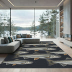 Monochromatic Swimming Trout Dark Silhouette Rug