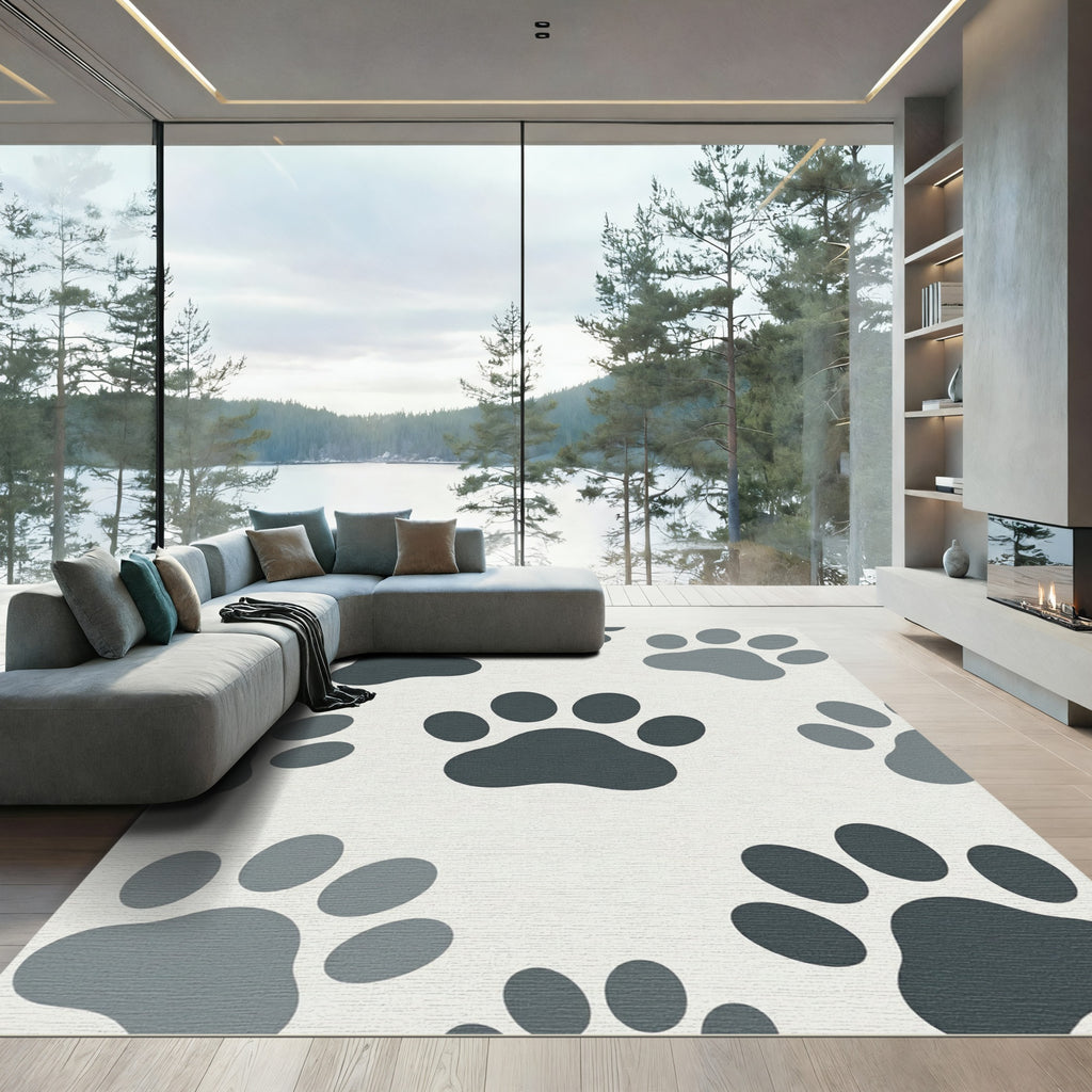 Minimalist Charcoal Paw Print Rug