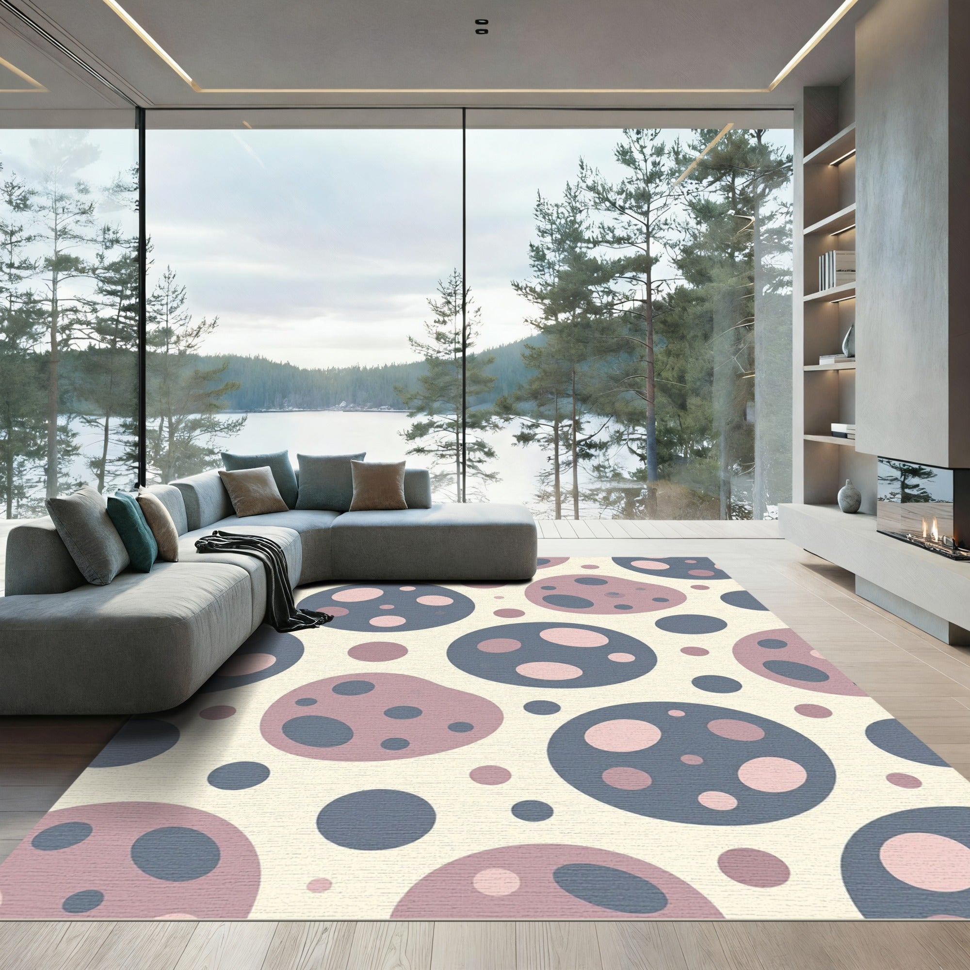 Soft Dusty Pink and Blue Polka Dot Rug