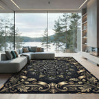 Gothic Charcoal Floral Rose Medallion Rug