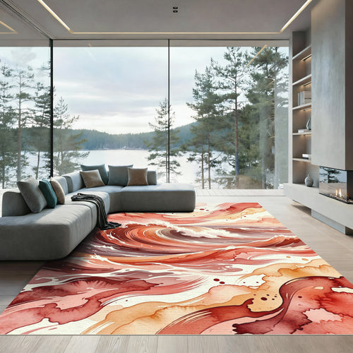 Abstract Coral Ombre Ocean Wave Rug