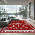 Rich Red White Floral Star Medallion Rug