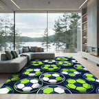 Vibrant Neon Lime Soccer Ball Graphic Rug