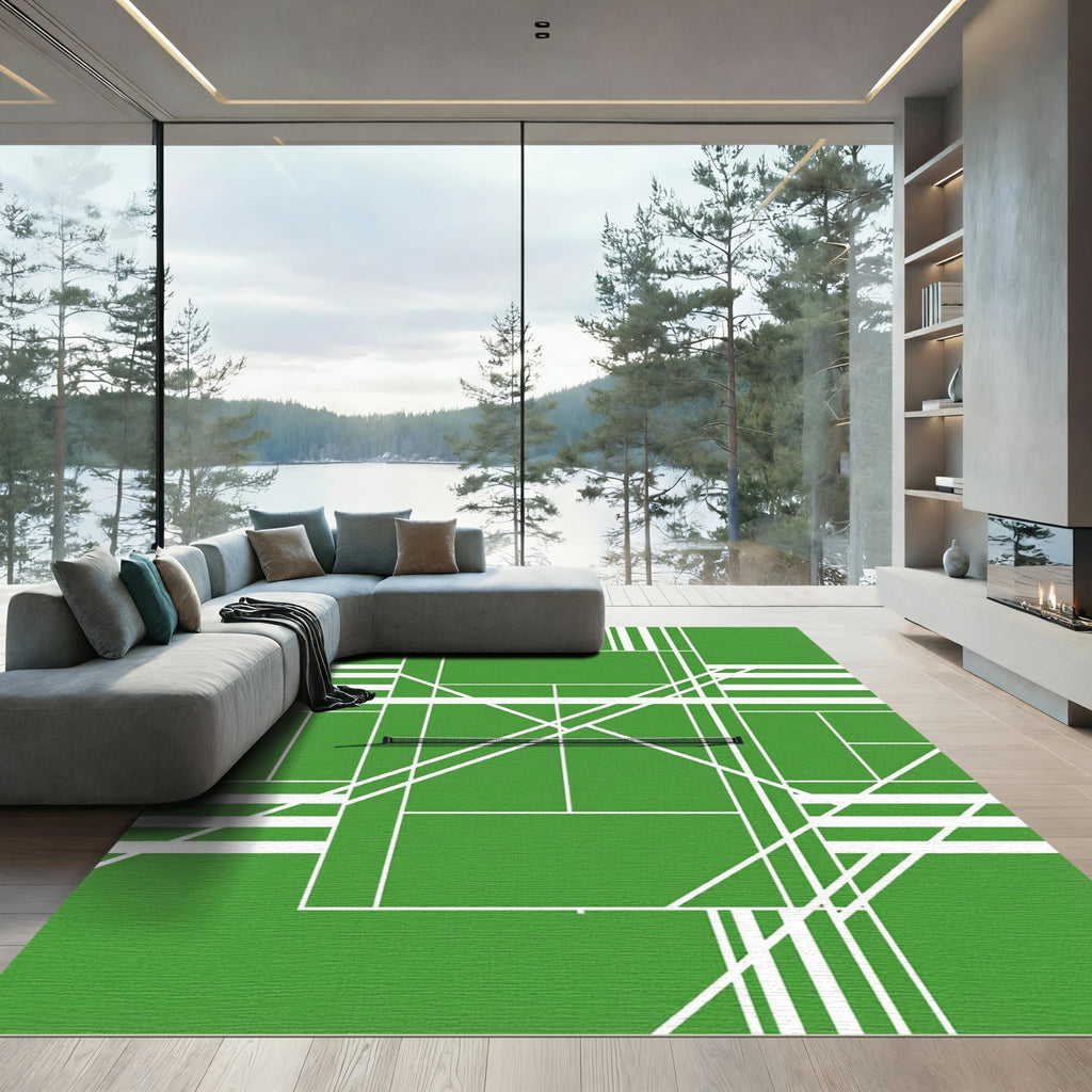 Vibrant Green Abstract Court Graphic Rug