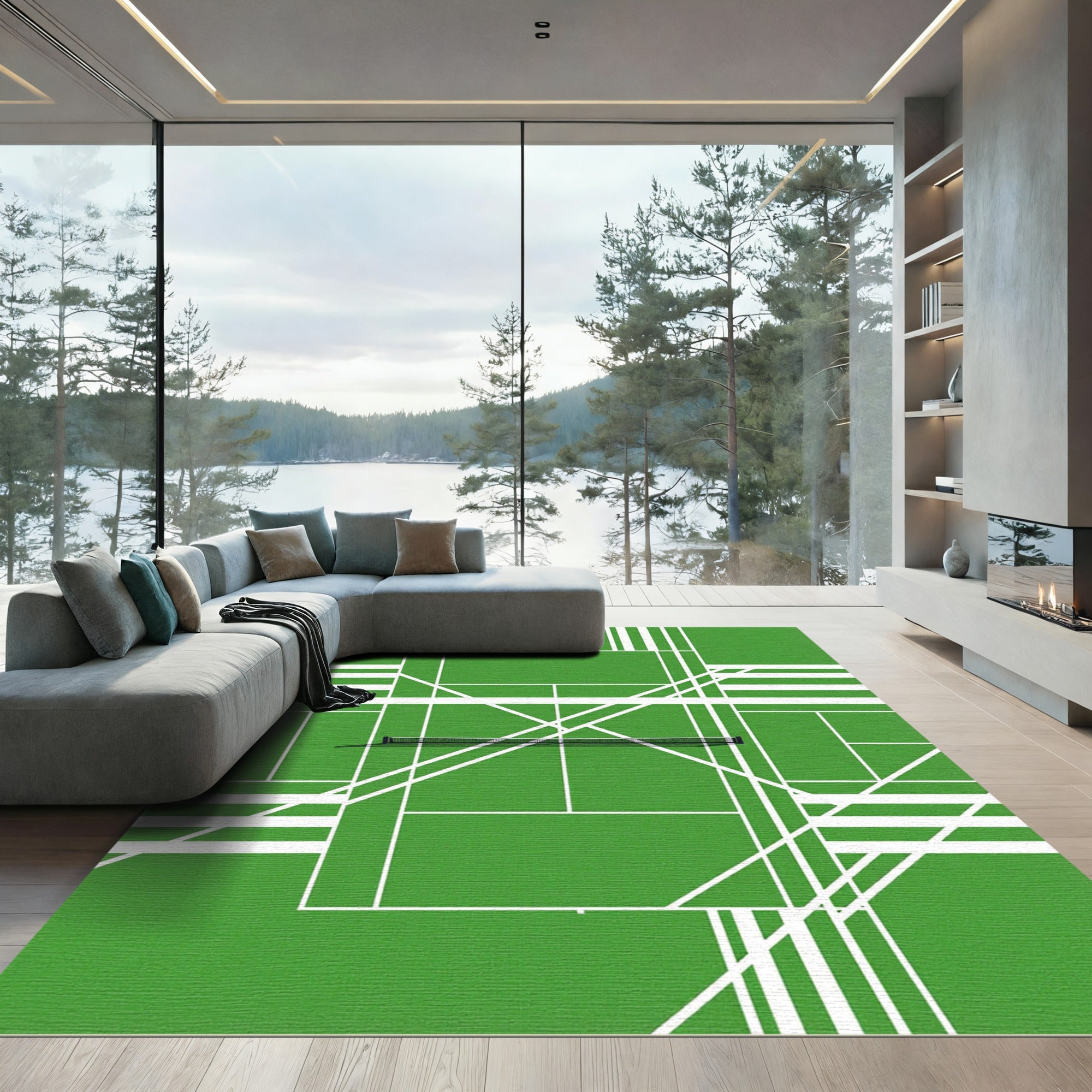 Vibrant Green Abstract Court Graphic Rug