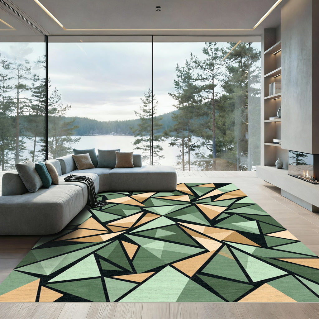 Sage and Sand Geometric Prism Rug
