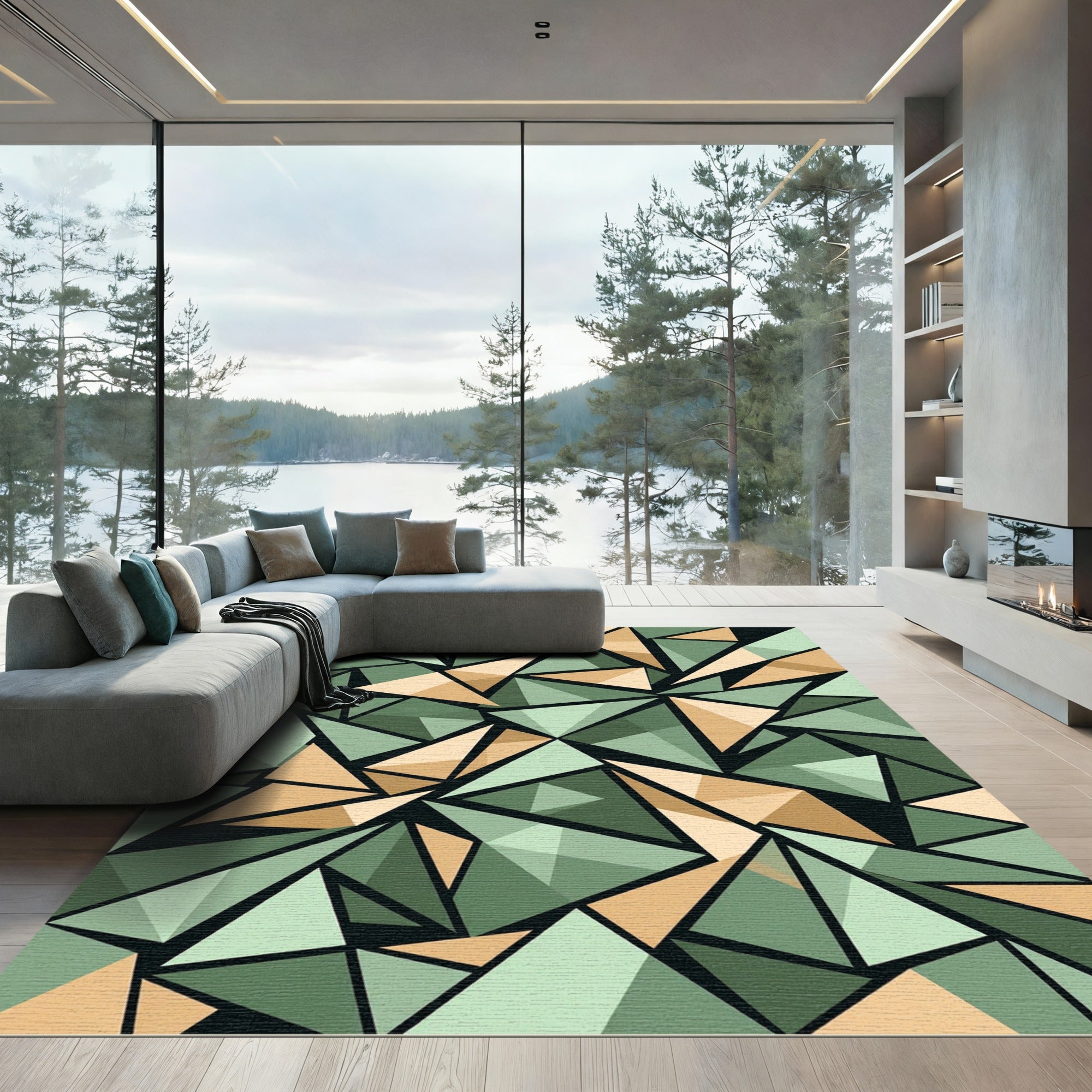 Sage and Sand Geometric Prism Rug