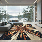 Vibrant Copper Sunburst Geometric Rug