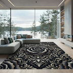 Gothic Black Rose Silver Filigree Rug