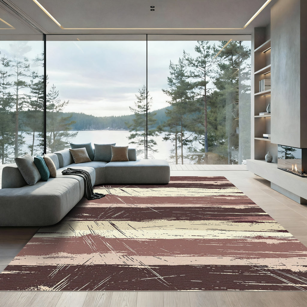 Rustic Grunge Stripe Textured Ground Rug
