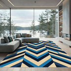 Mid Century Blue Chevron Stripes Rug