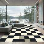 Classic Black Cream Checkered Squares Rug
