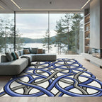 Interlocking Blue and Gray Abstract Weave Rug