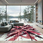 Dynamic Crimson Black Abstract Brushstroke Rug
