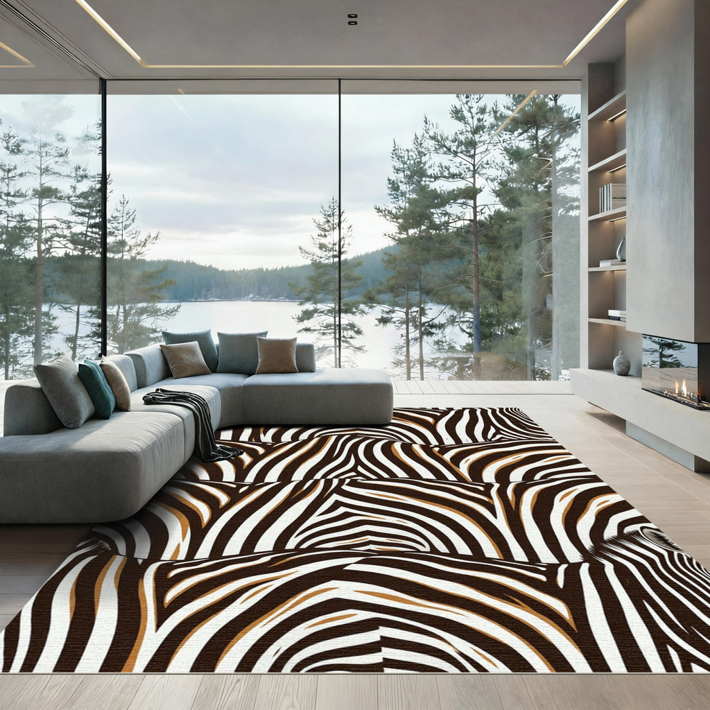 Contemporary Brown and Cream Zebra Stripe Rug