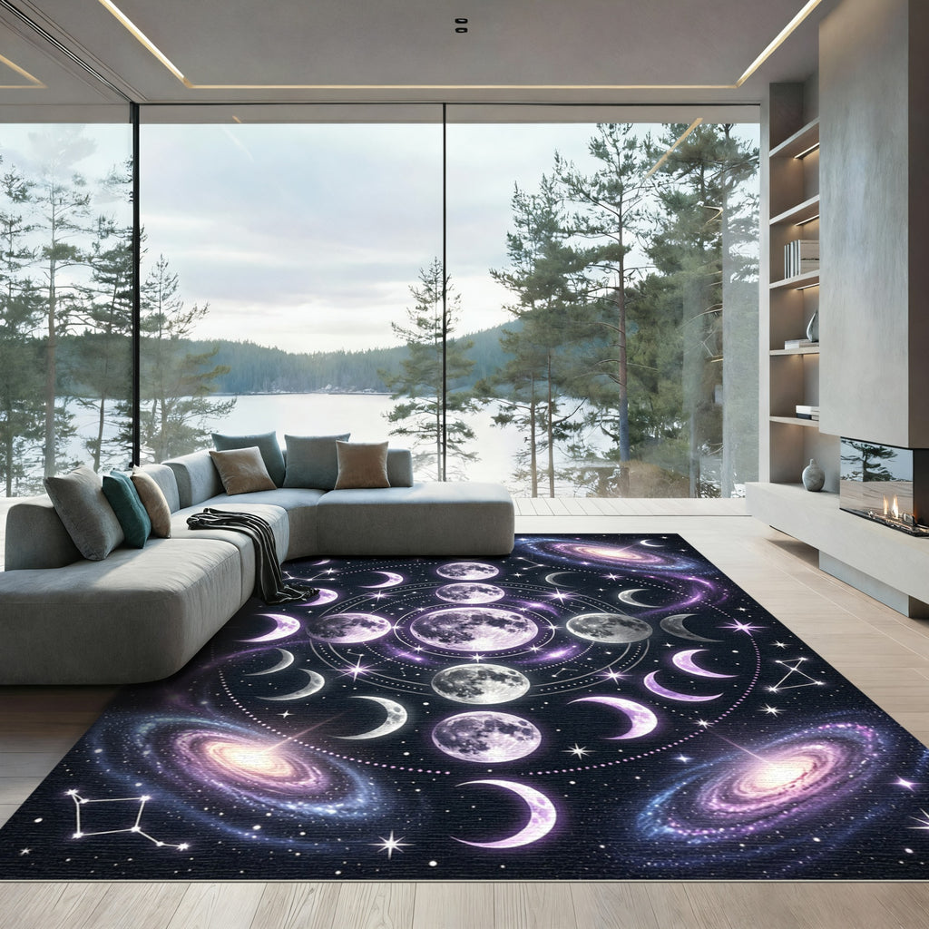 Cosmic Phases Galaxy And Moon Arrangement Rug
