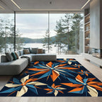 Geometric Navy Orange Astral Pinwheel Rug