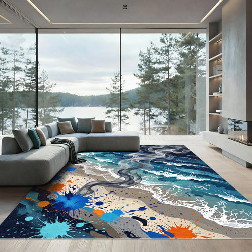 Abstract Ocean Wave Smoke Swirl Art Rug