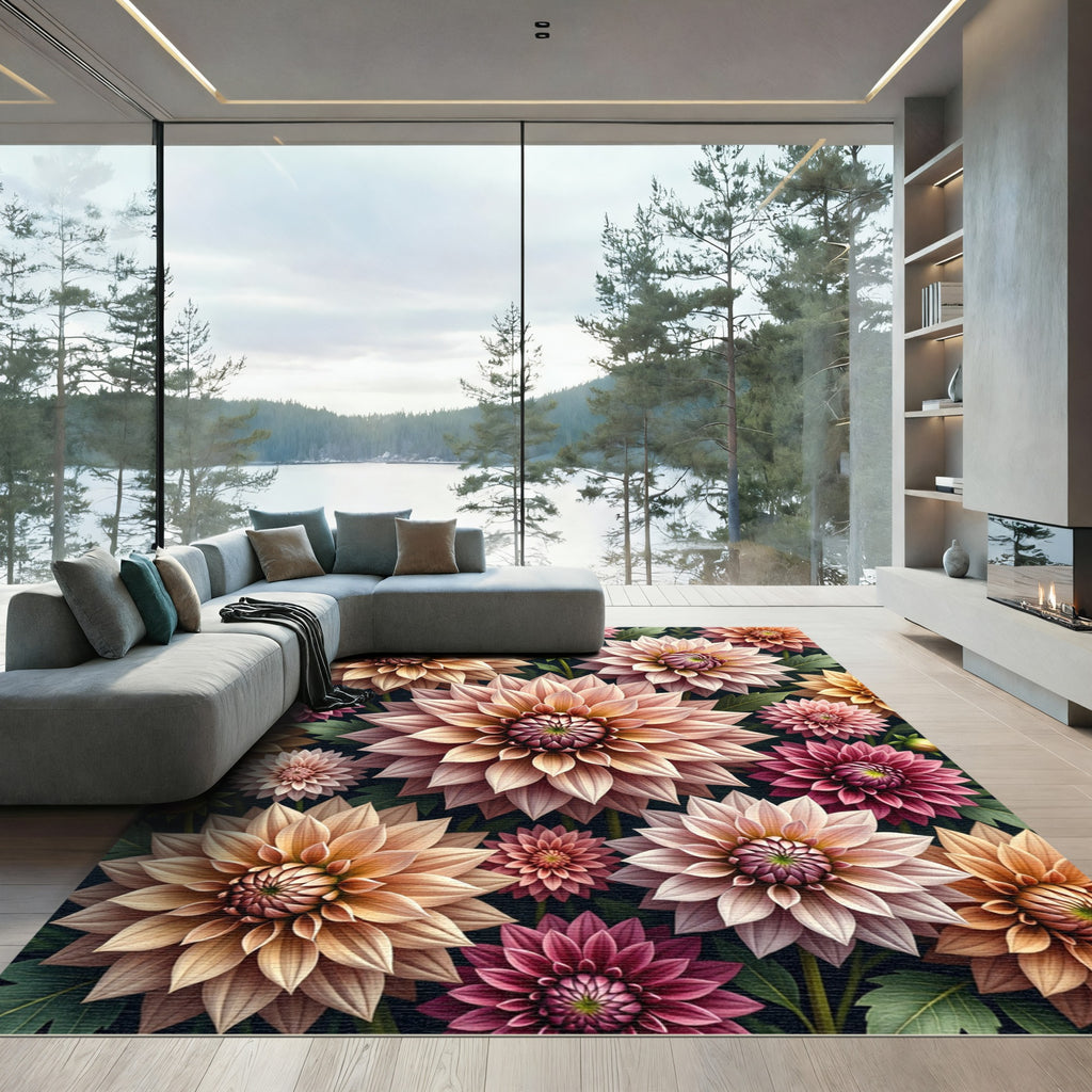 Elegant Pastel Dahlia Floral Bouquet Rug