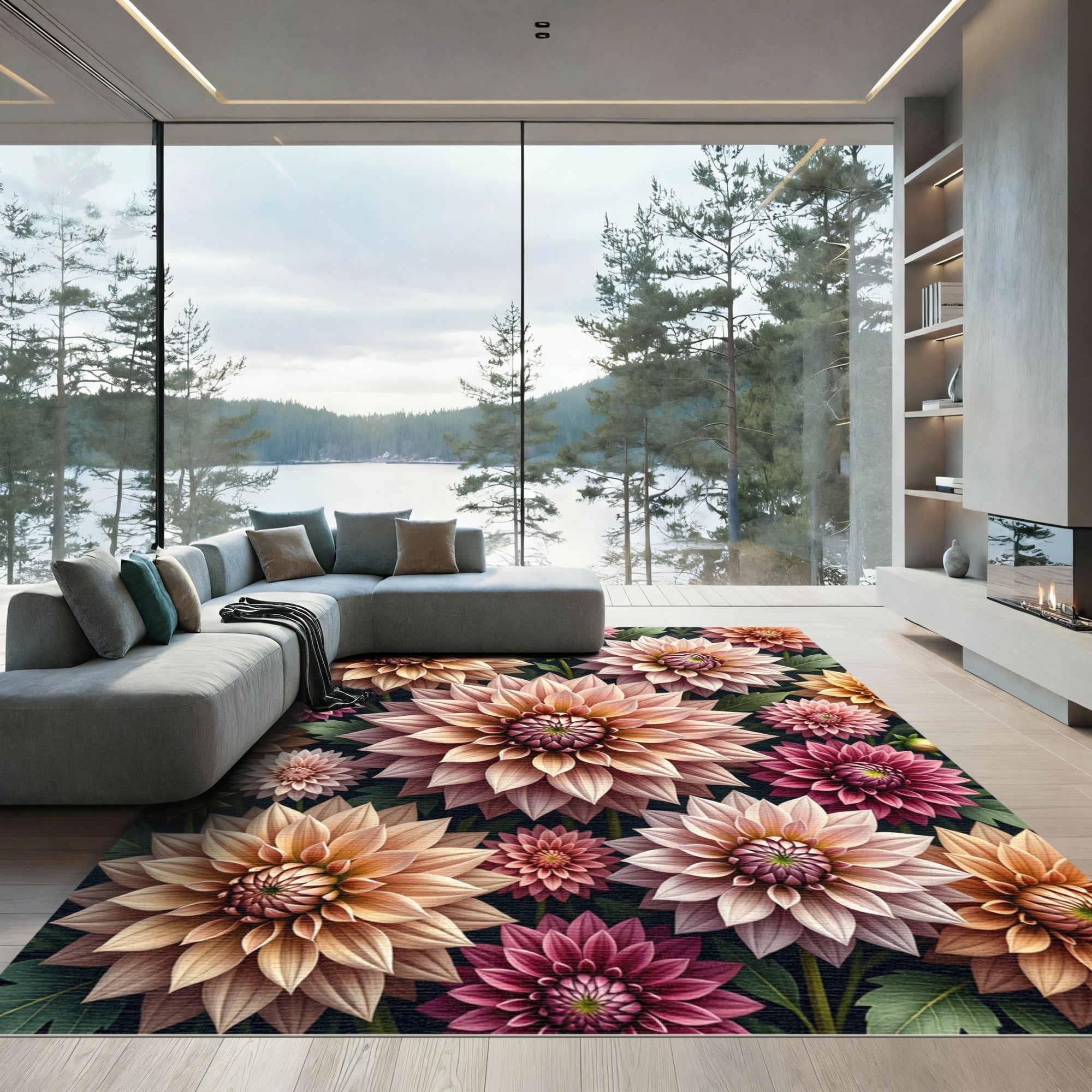 Elegant Pastel Dahlia Floral Bouquet Rug